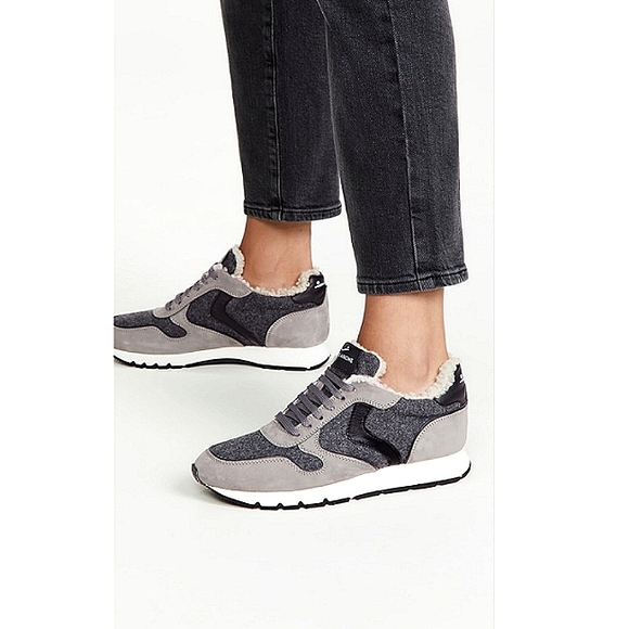 VOILE BLANCHE JULIA FUR SHEEPSKIN-LINED SNEAKERS Size 41 US 11 Gray - Picture 4 of 12